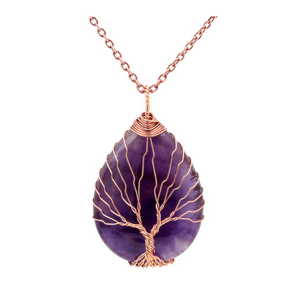 Natural Healing Gemstones Tree of Life Pendant Necklace | Jovivi - Jovivi