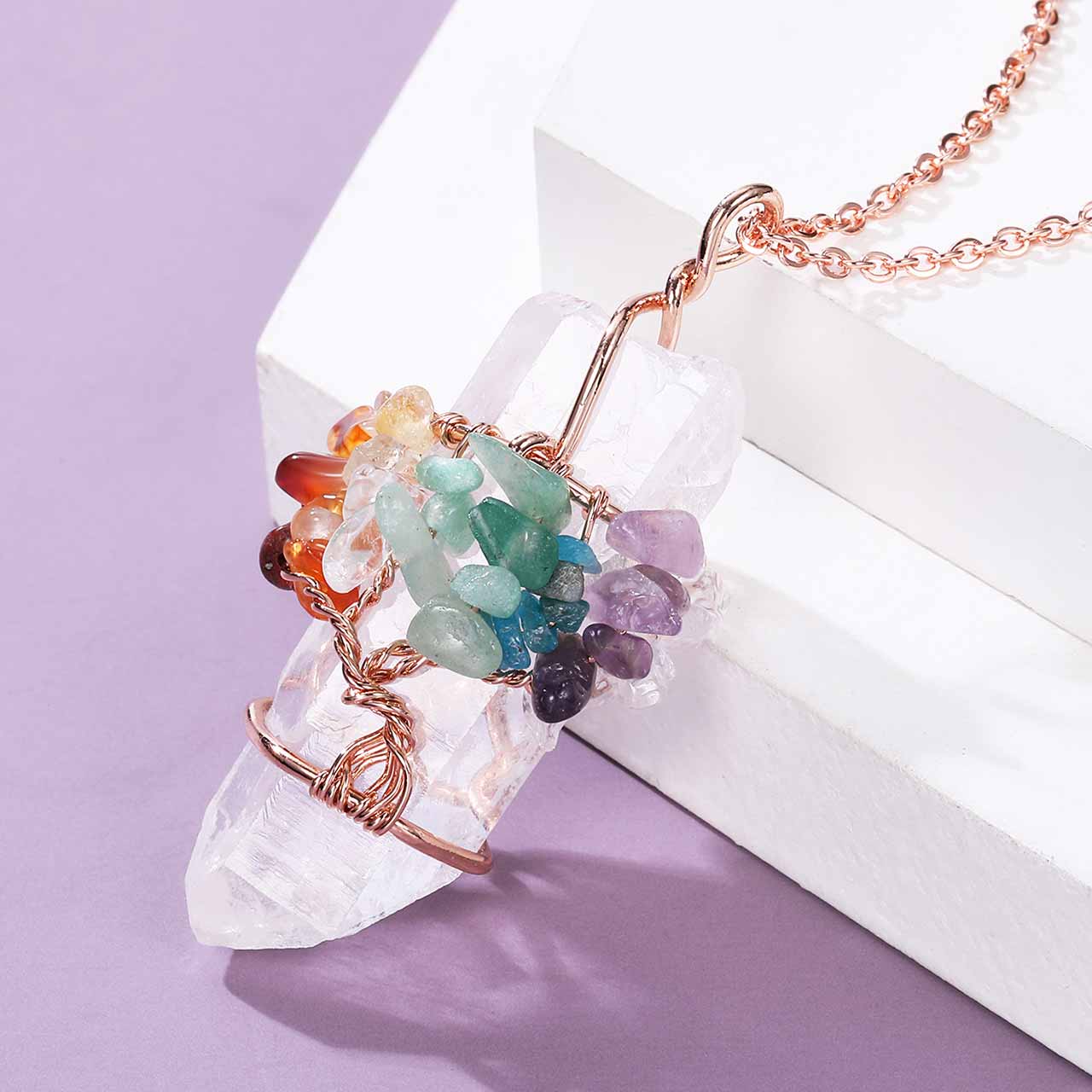 Handmade Rainbow Quartz Crystal Necklace for Women & Men