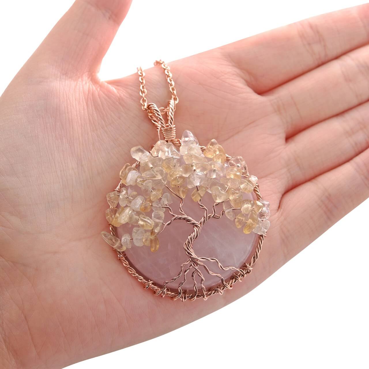 Tree of Life Copper Wire Wrapped Healing Crystal Necklace | Jovivi